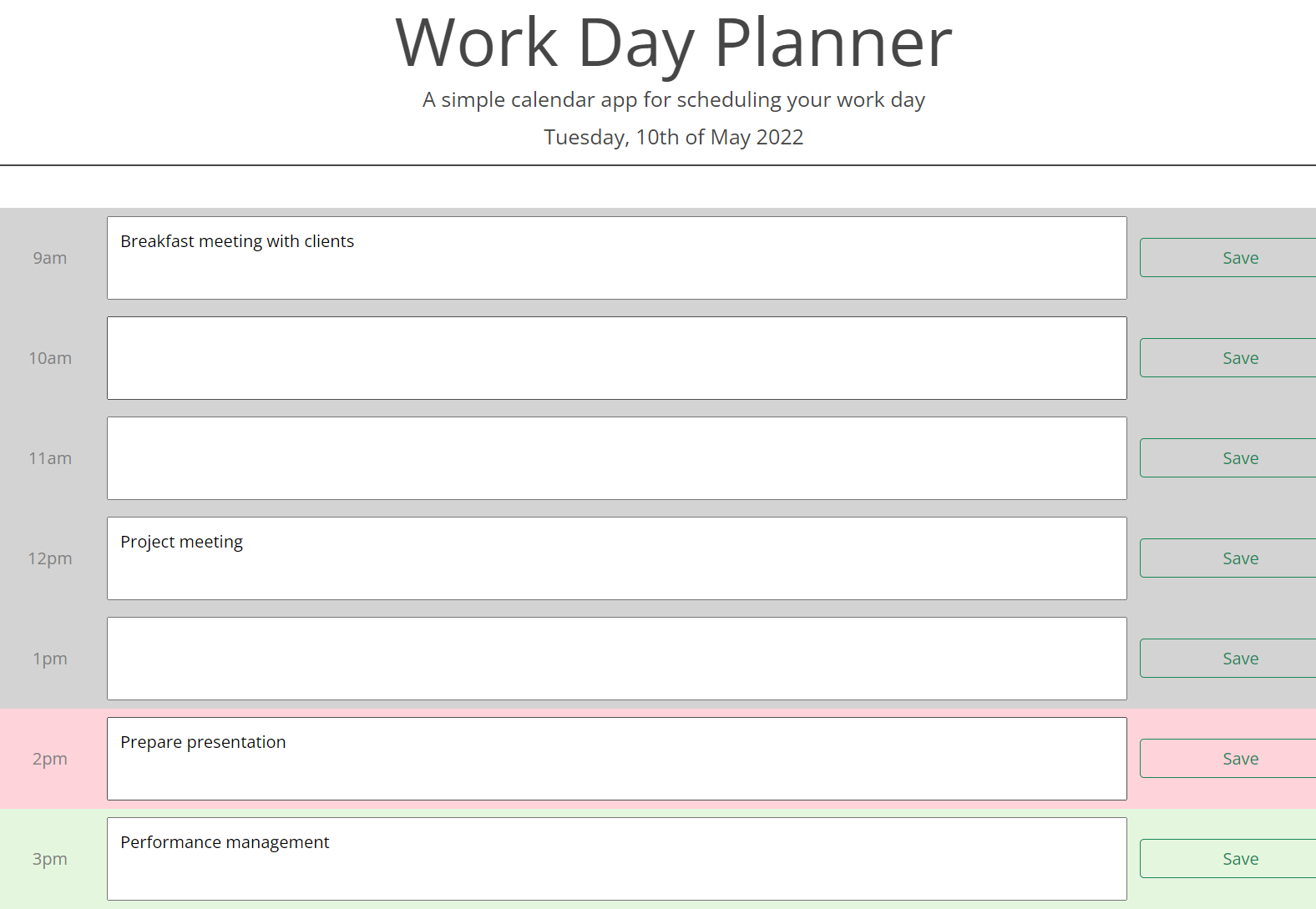 day planner webpage